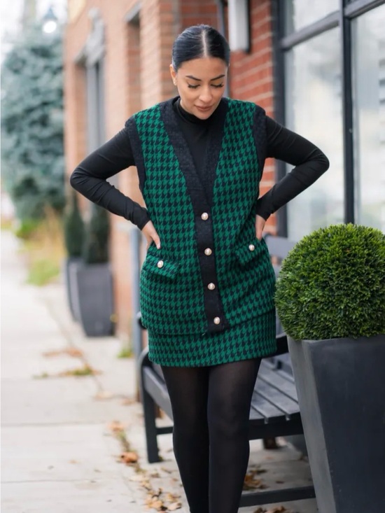 SHEIN Dresses & Skirts - SHEIN - Green & Black Houndstooth Knit Vest Set